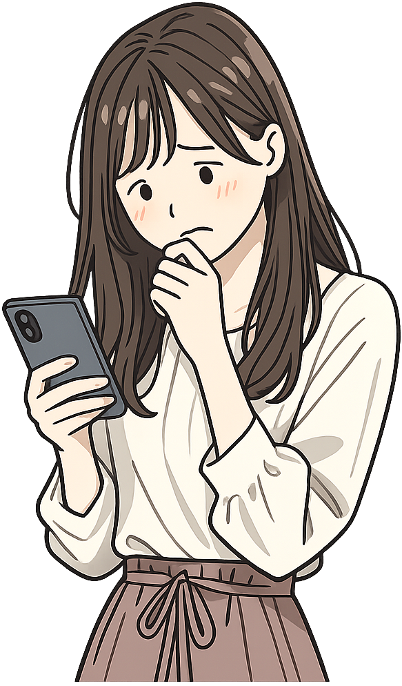 恐れながらスマホを見ている女性