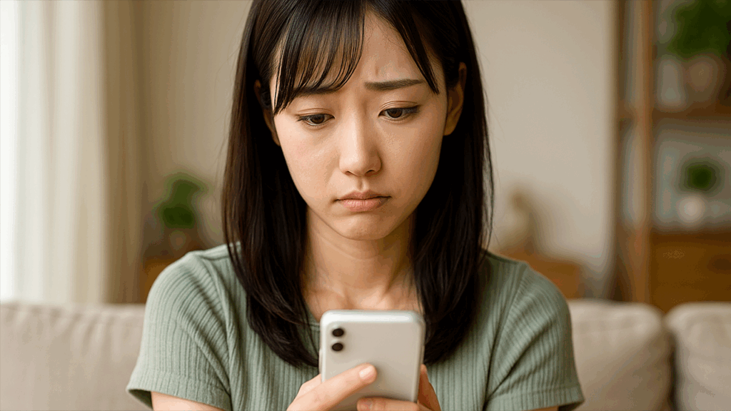 スマホを見つめている女性