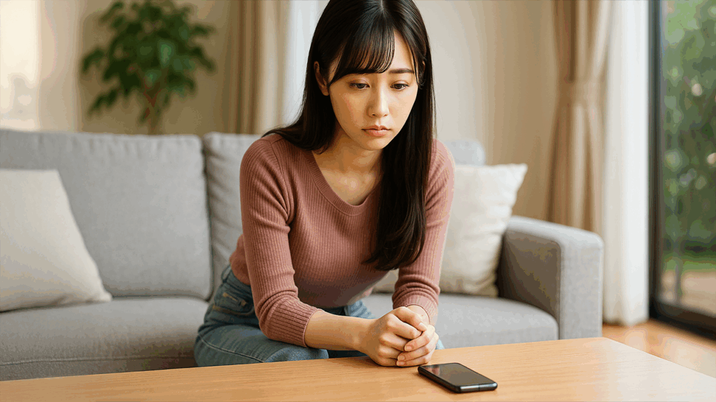 スマホを見つめている女性