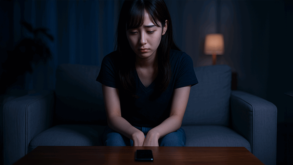スマホを眺めている女性