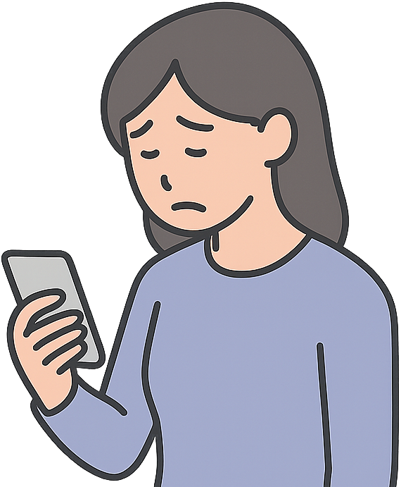 スマホを見ながら落胆している女性