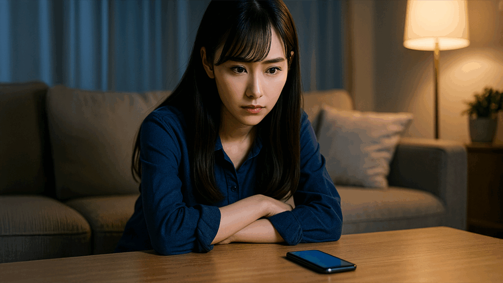 iPhoneを見つめている女性