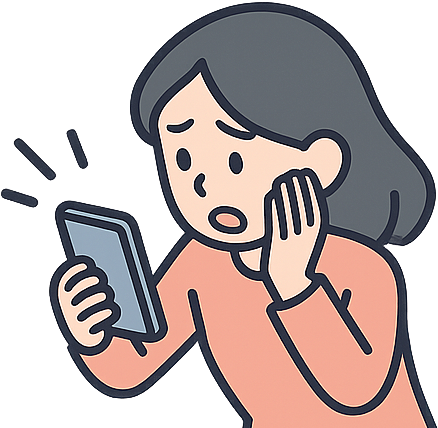 スマホを見て慌てている女性