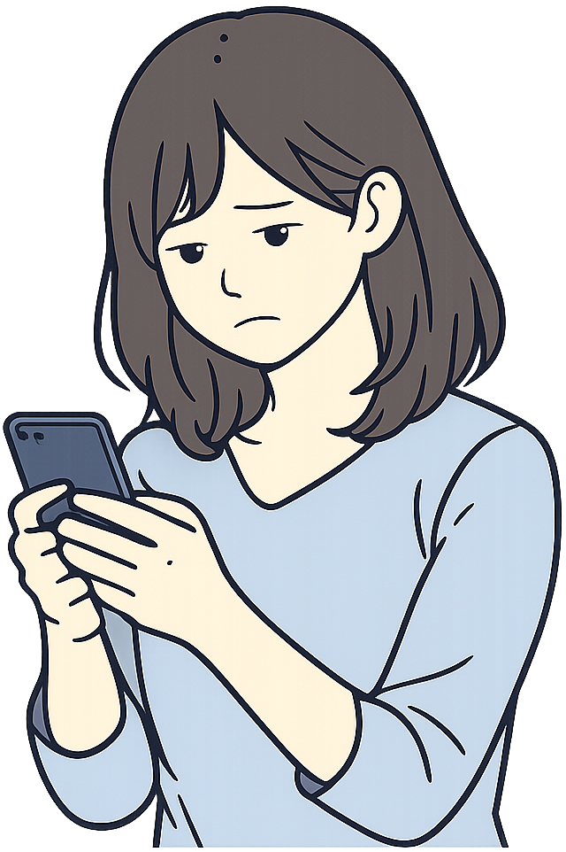 スマホを見て悲しんでいる女性