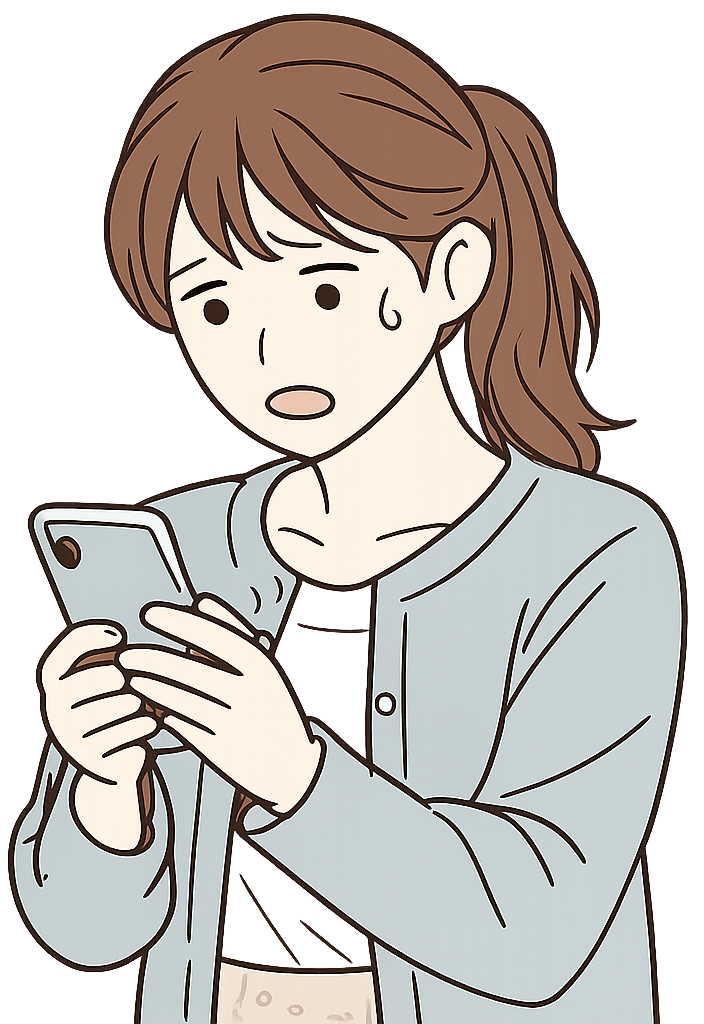 スマホを見て焦っている女性