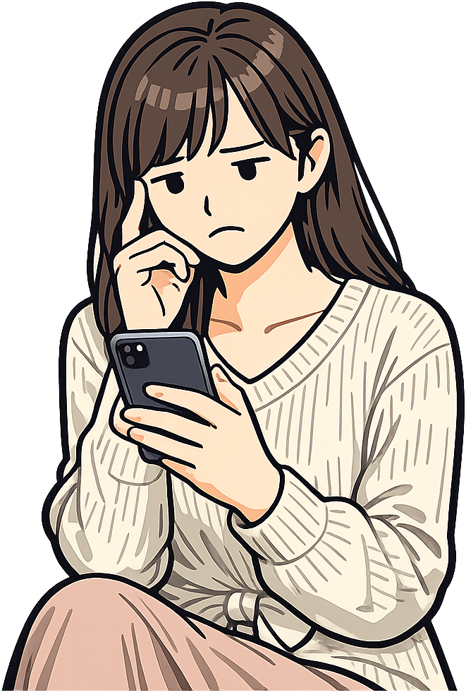 スマホを見ながら考えごとをしている女性