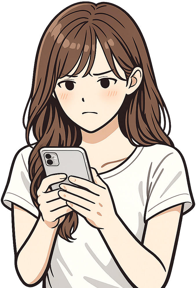 深刻な表情でスマホを見ている女性