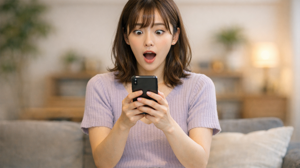 DMに驚いている女性