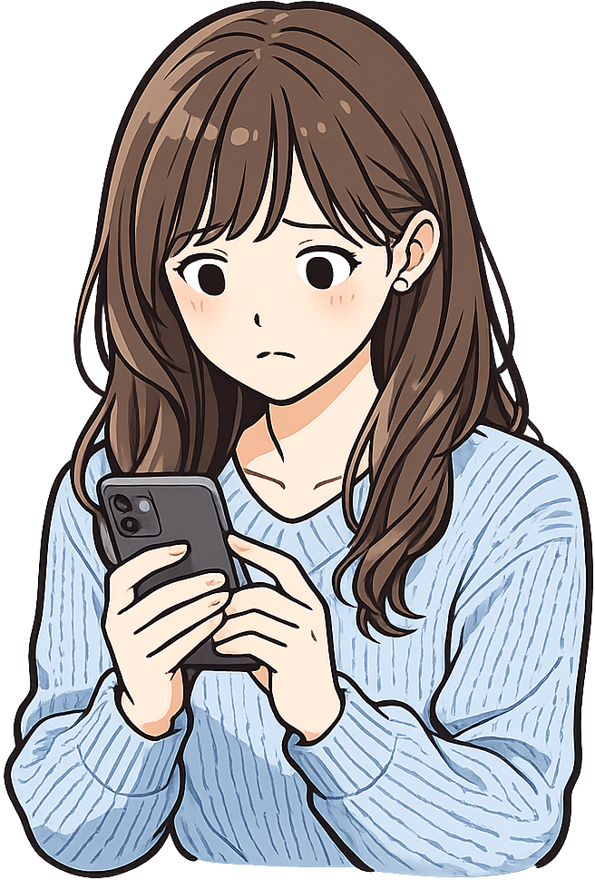 慎重にスマホを操作している女性