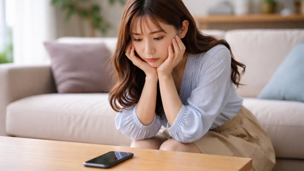 スマホを呆然と眺めている女性