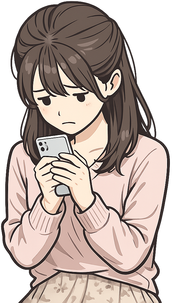 スマホを握りしめて悲しい表情をしている女性